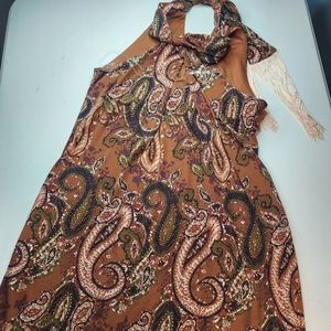 Est. 1946 Fringed Paisley Pattern Tie Neck Dress